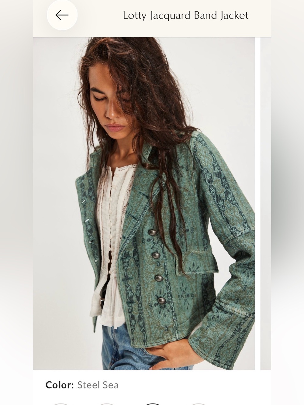 Free People Lotty Jacquard Band Jacket Like New. Steel Sea. Medium - Picture 6 of 13